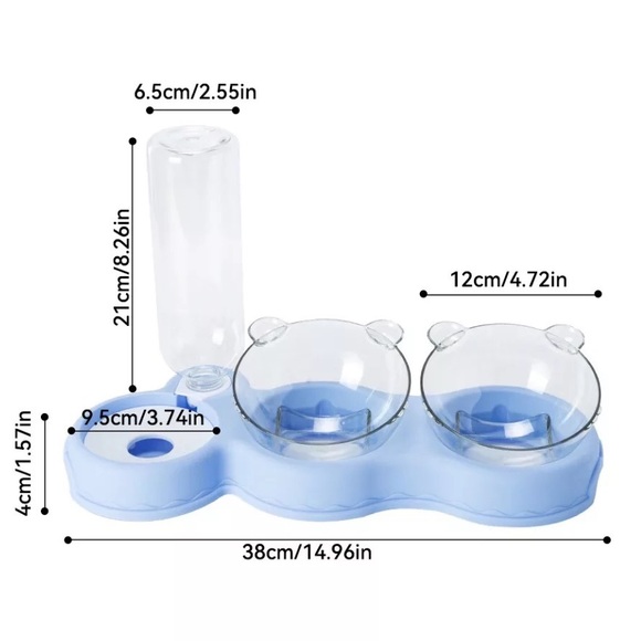 Dog cat pet food water bowl 3 in 1 set feeder automatic water bottle Bear - Picture 7 of 13